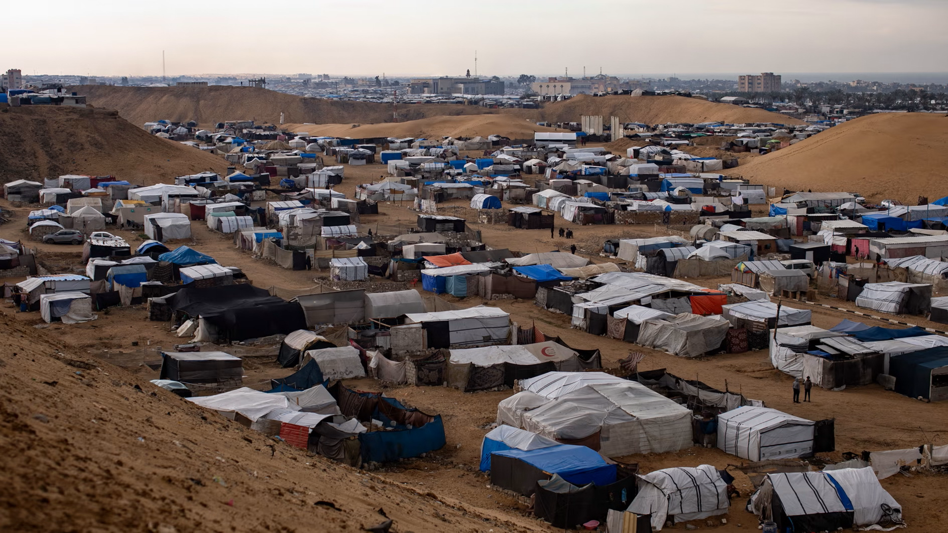 The tents of internally displaced Palestinians, which were flooded during heavy rains in Khan Younis on 31 December.